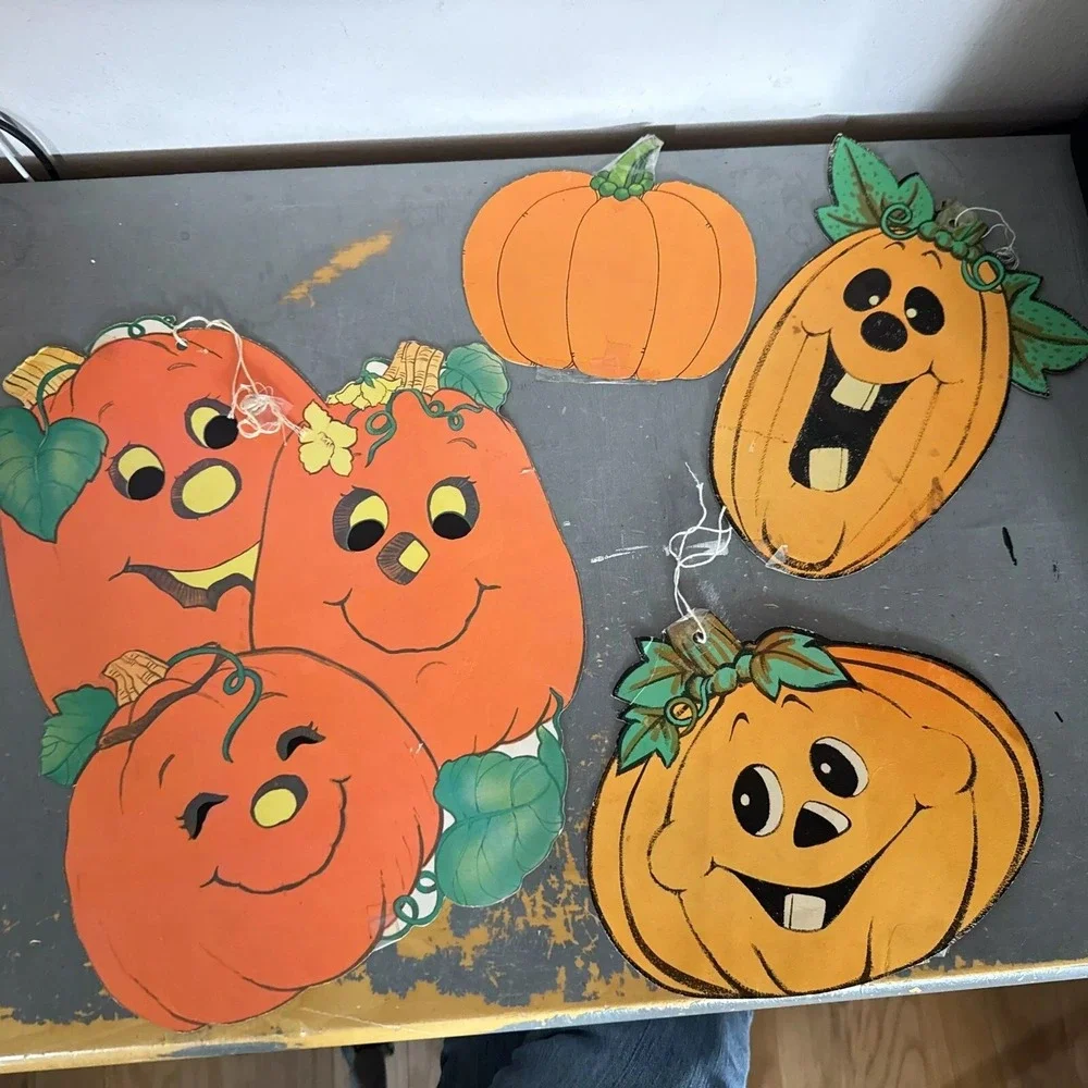 LOT 4 Vintage die cut pumpkin jack o lantern Halloween decoration paper ephemera